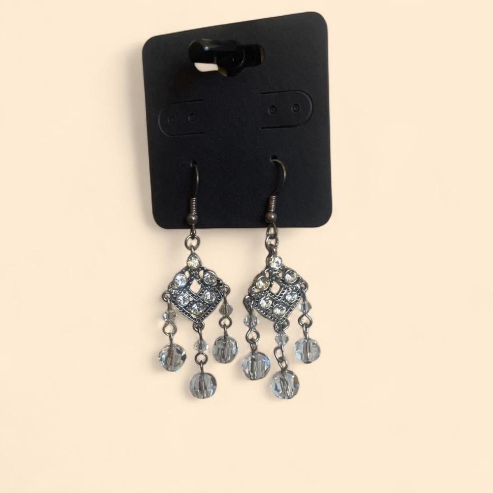 Silver-Tone Crystal Dangle Earrings - Elegant Sparkle